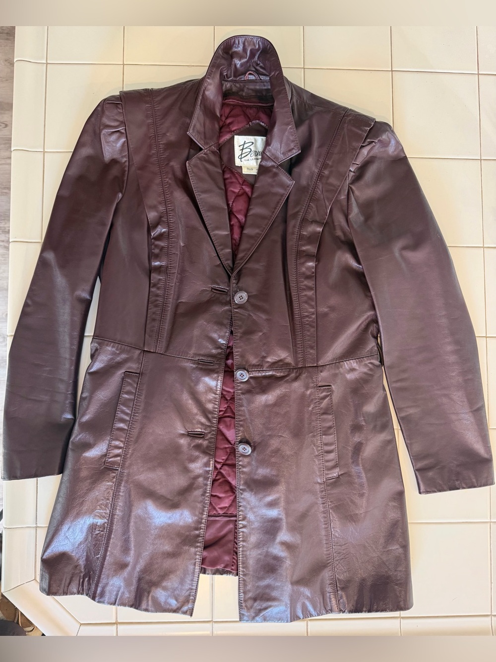 Vintage Berman’s (Wilson’s) Burgundy Leather Jacket Trench Blazer Size 14